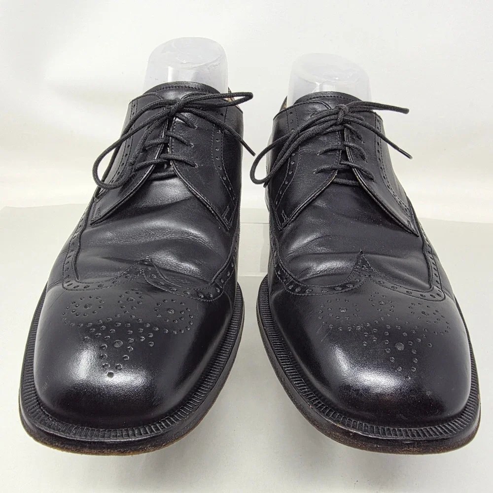 Rockport Wingtip Oxford Mens 9 W APM50131 Black Leather Dress Shoes Italy Good
